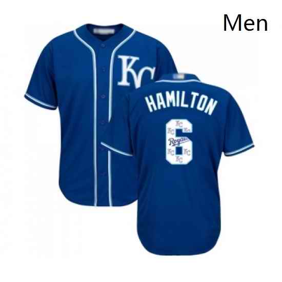 Mens Kansas City Royals 6 Billy Hamilton Blue Authentic Blue Team Logo Fashion Cool Base Baseball Jersey